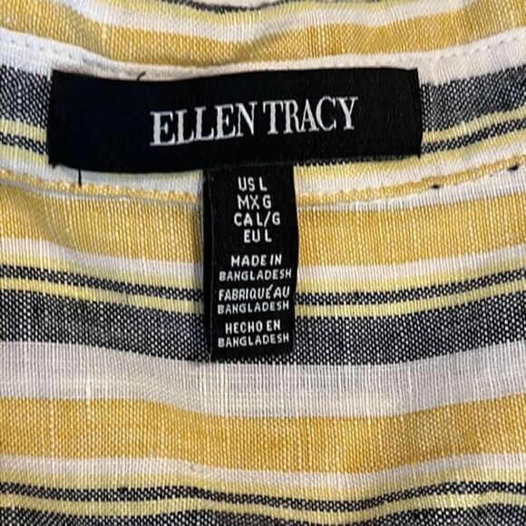 Ellen Tracy Linen Front Tie Button Down Collar Stripe Top Women's Size L - Picture 10 of 16